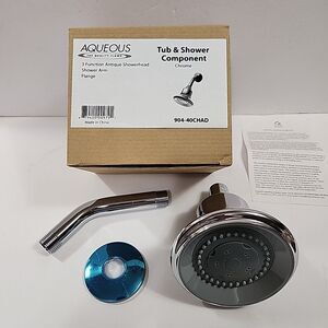 Aqueous 3 Function Ant Showerhead, Shower Arm, Flange Chrome 904-40 CHAD NEW